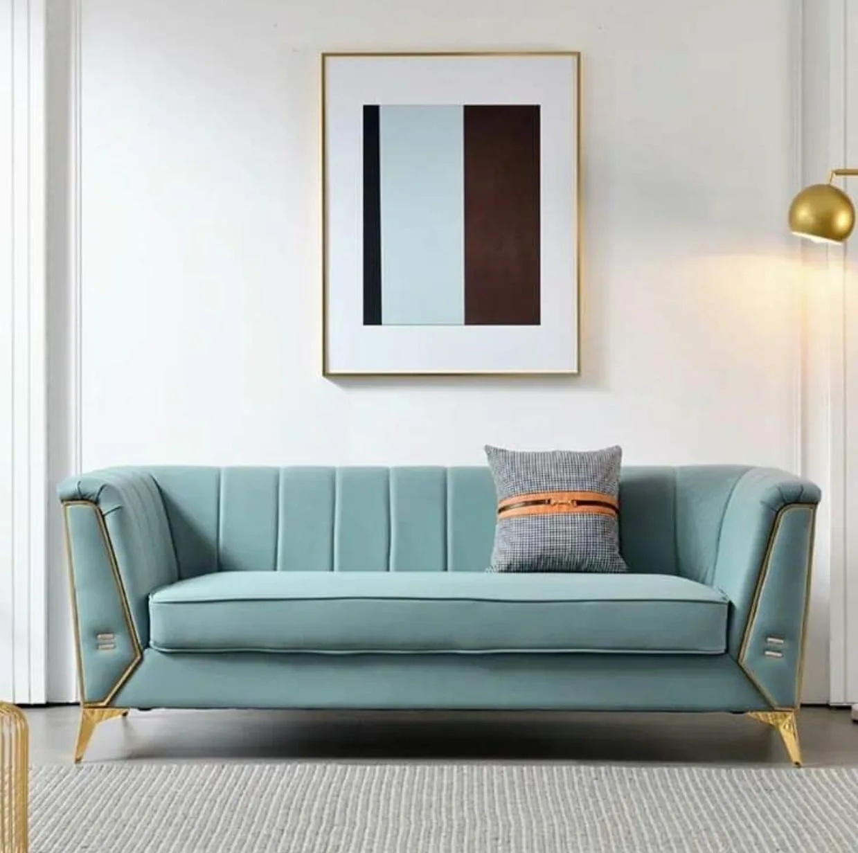 M&F Studio Aqua Channel-Tufted Sofa