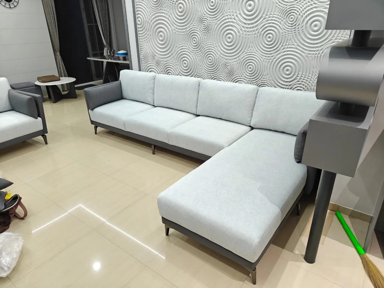 M&F Studio Pale Blue Sectional with Chaise