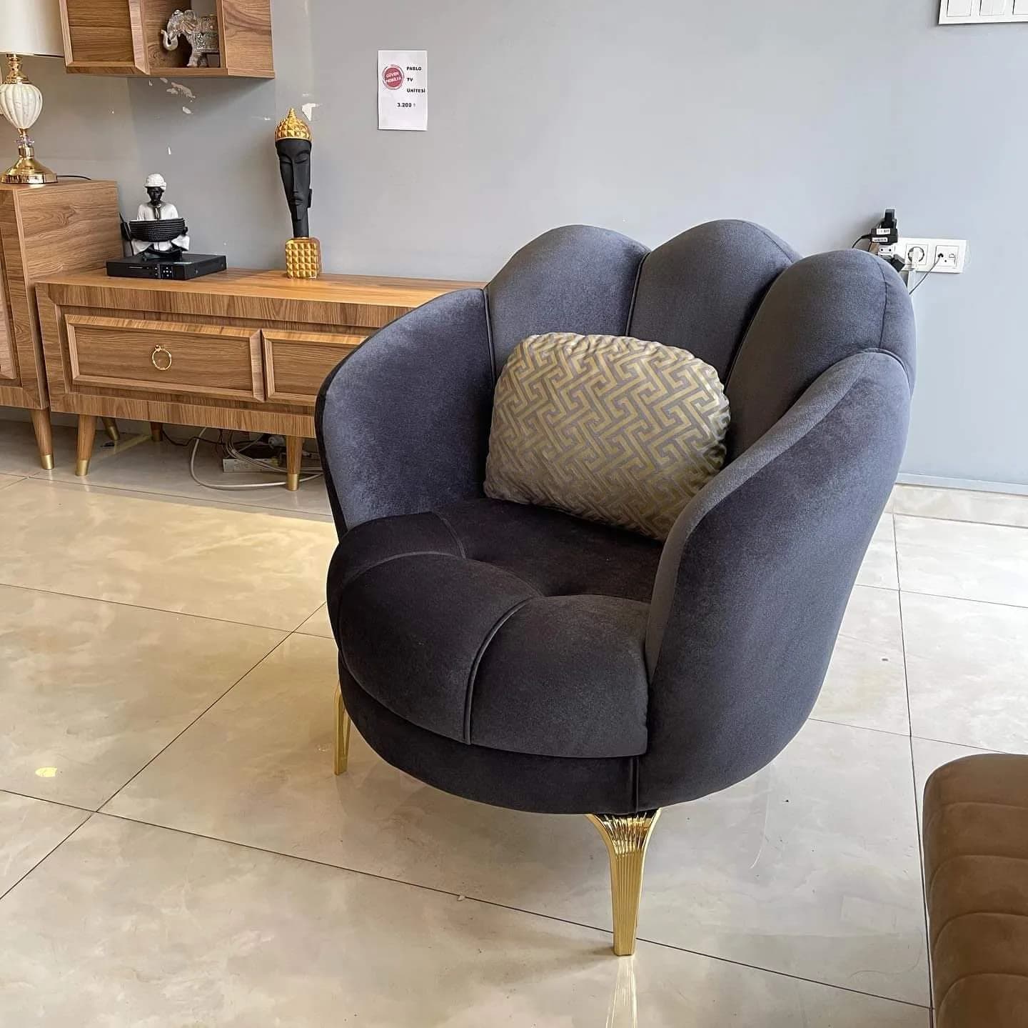 M&F Studio Petal-Back Velvet Accent Chair