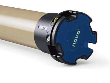 A Novo tubular roller blind motor, with the blue Novo end cap